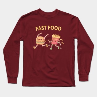 Funny Fast Food Running Burger and Fries Long Sleeve T-Shirt